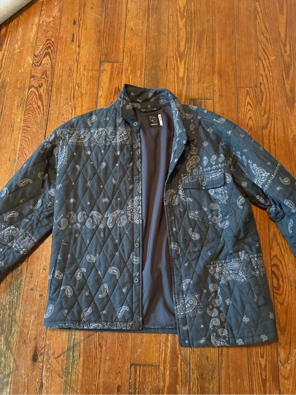 Original Use Quilted Bandana-Print Shirt Jacket - Black